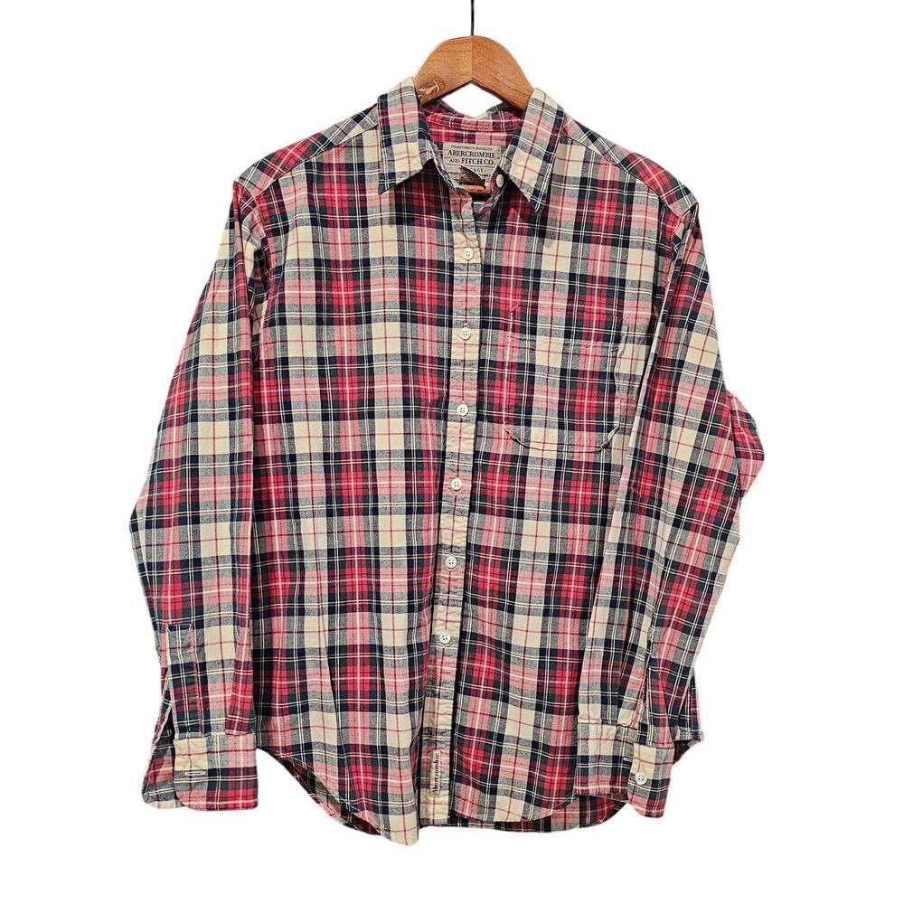 Abercrombie & Fitch Vintage Plaid Button Down Shirt Red Multi Size M